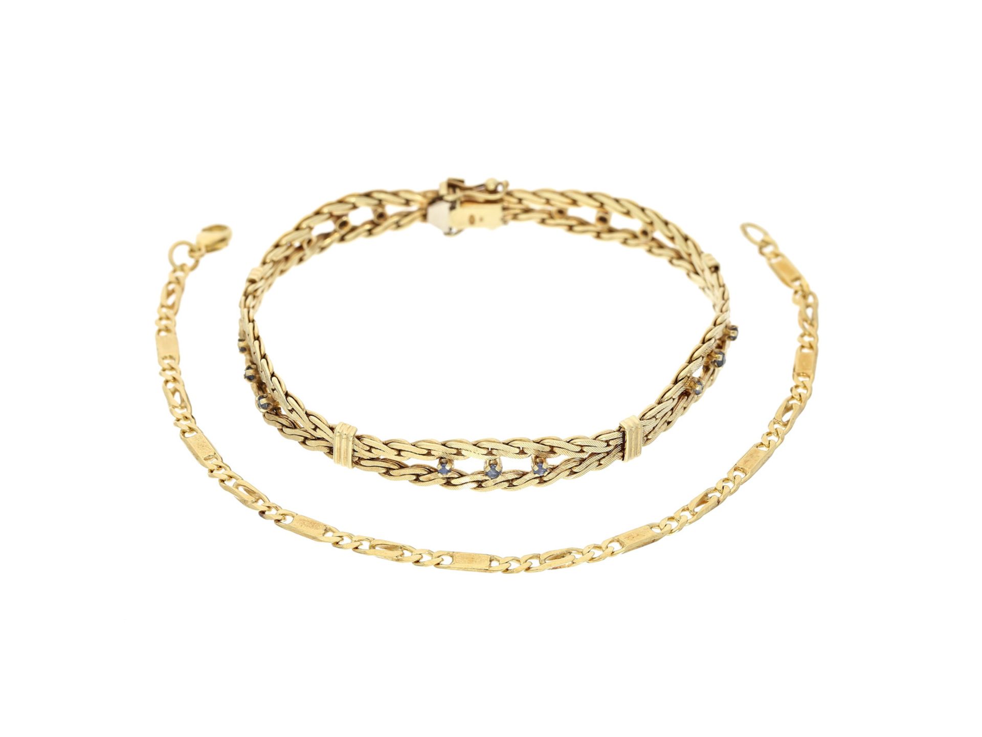 Armband: 2 neuwertige Goldschmiede-Armbänder, 14K GelbgoldZusammen ca. 20,5g, ca. 19cm lang, 14K