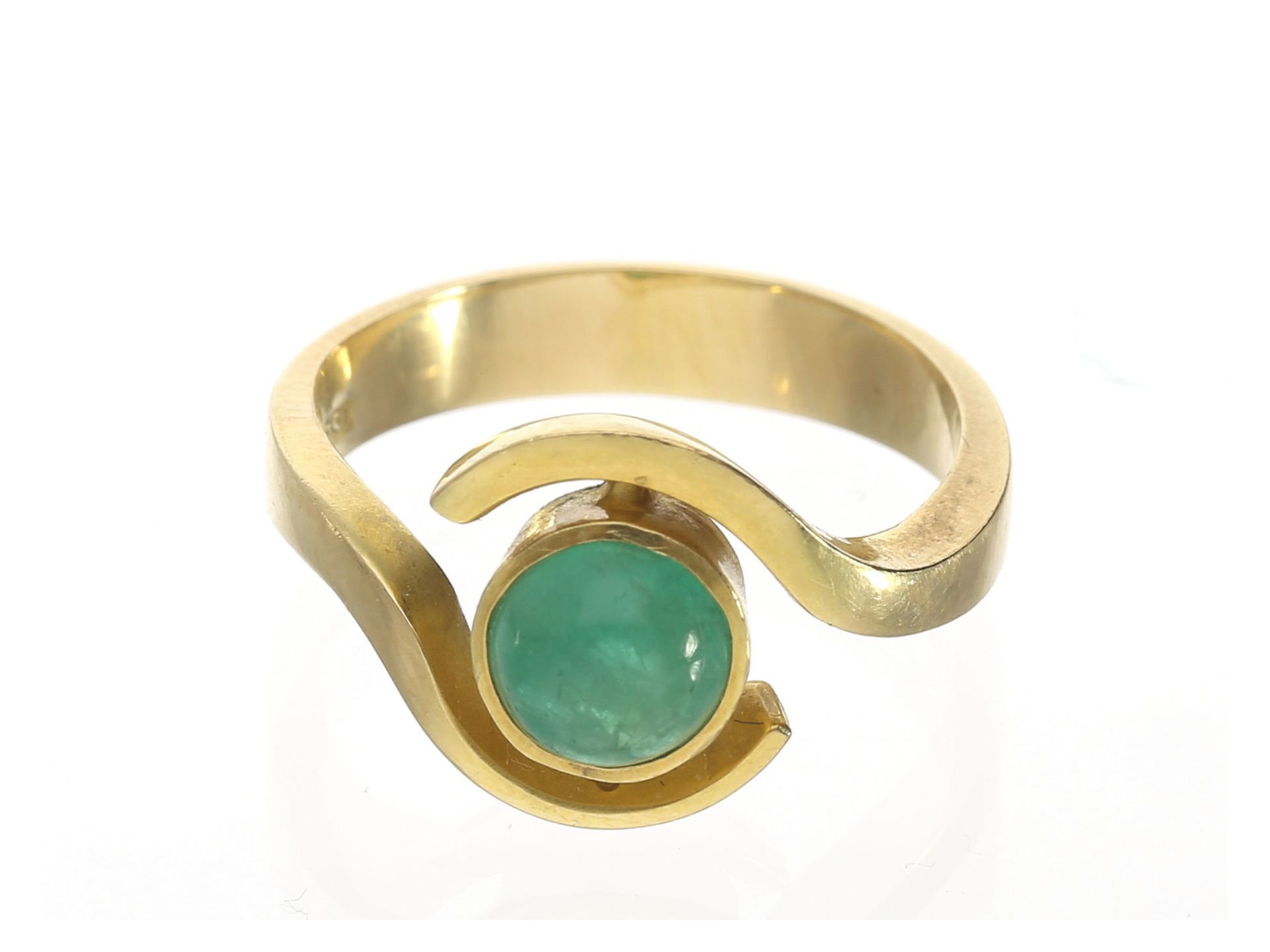 Ring: Goldschmiedering mit Smaragd-Cabochon, hochwertige Handarbeit, 18K GoldCa. Ø17,5mm, RG55,
