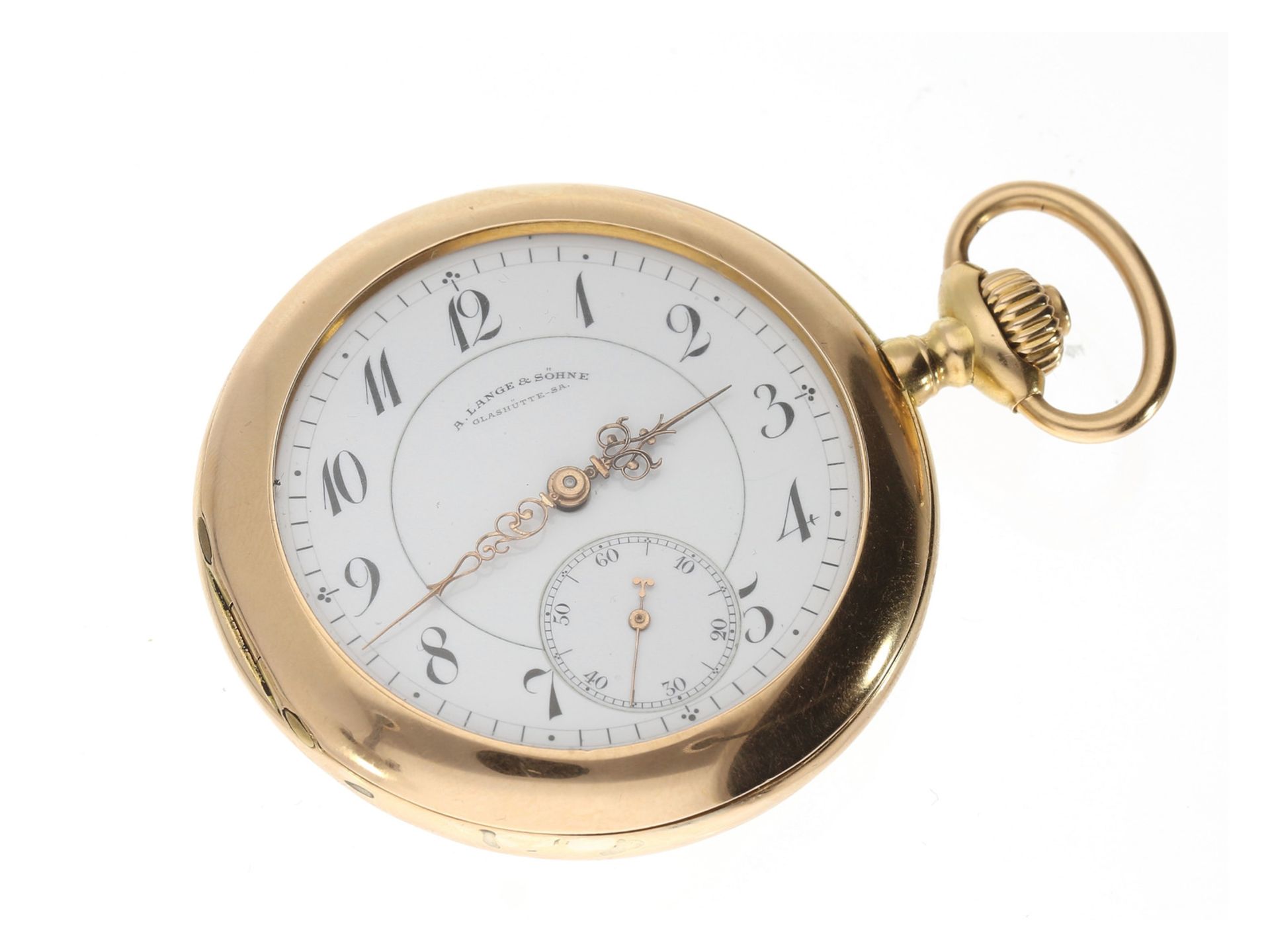 Taschenuhr: ungewöhnliche goldene Herrenuhr von A. Lange & Söhne, Glashütte, No.62490, ca.1910Ca.