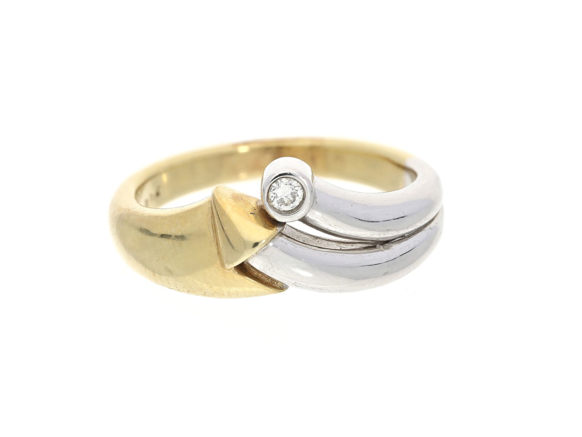 Ring: moderner und hochwertig gefertigter Brillant-Goldschmiedering, Bicolor, Handarbeit aus 14K