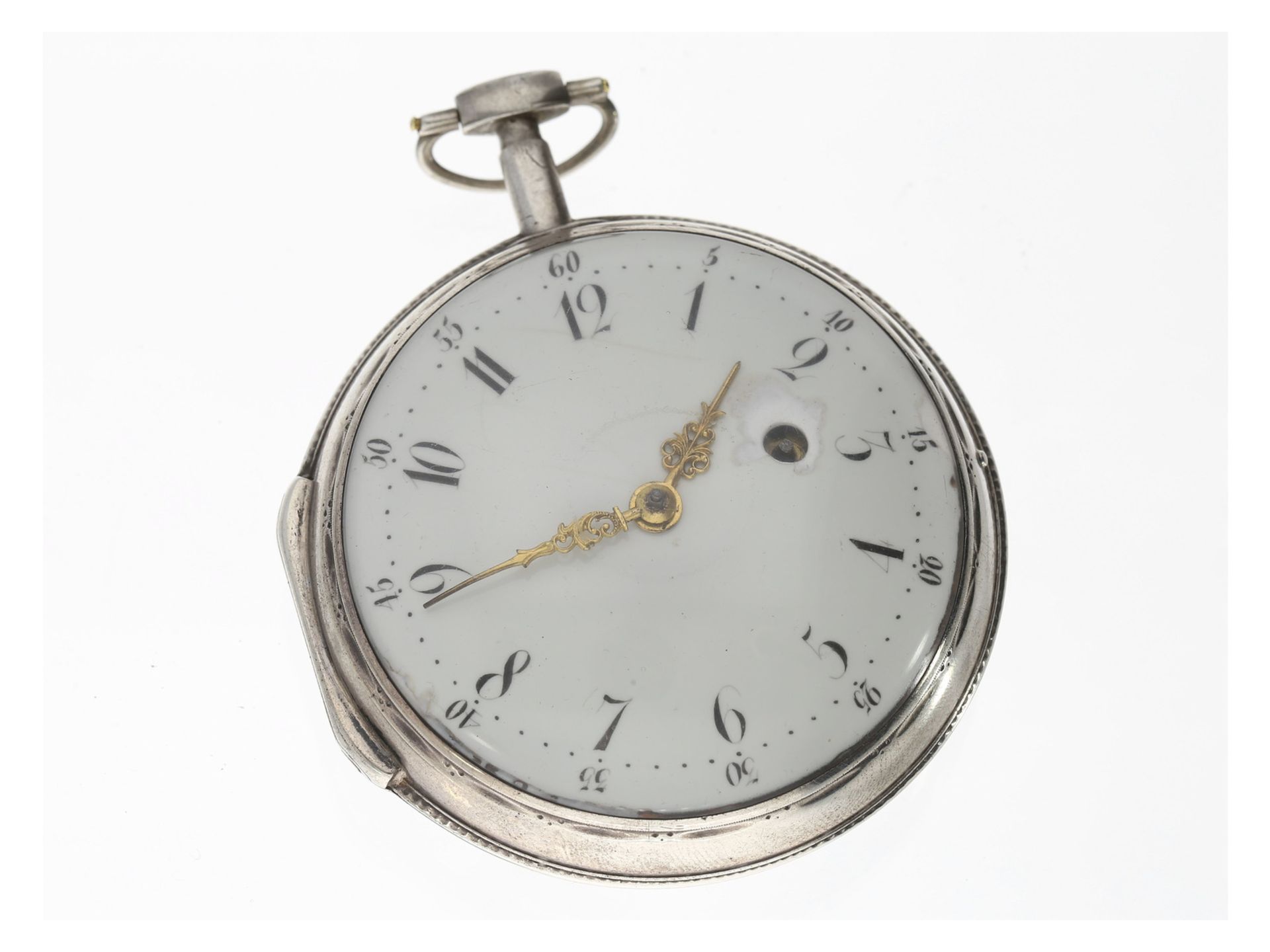 Taschenuhr: große englische Spindeluhr, N.Lind No. 555, ca.1795Ca. Ø61mm, ca. 135g, Silbergehäuse,