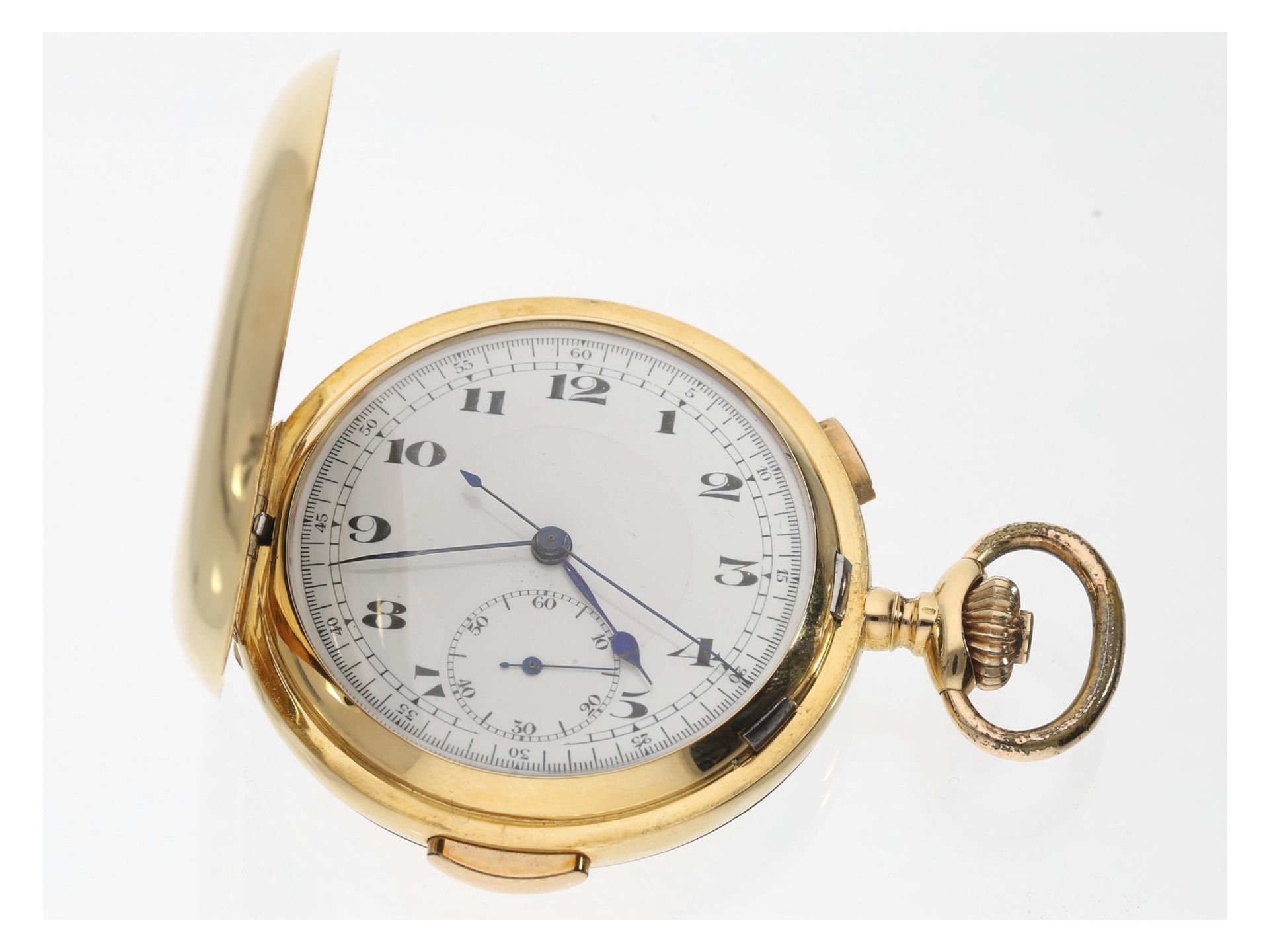 Taschenuhr: hochwertige Goldsavonnette mit Minutenrepetition und Chronograph, Schweiz um 1910Ca.