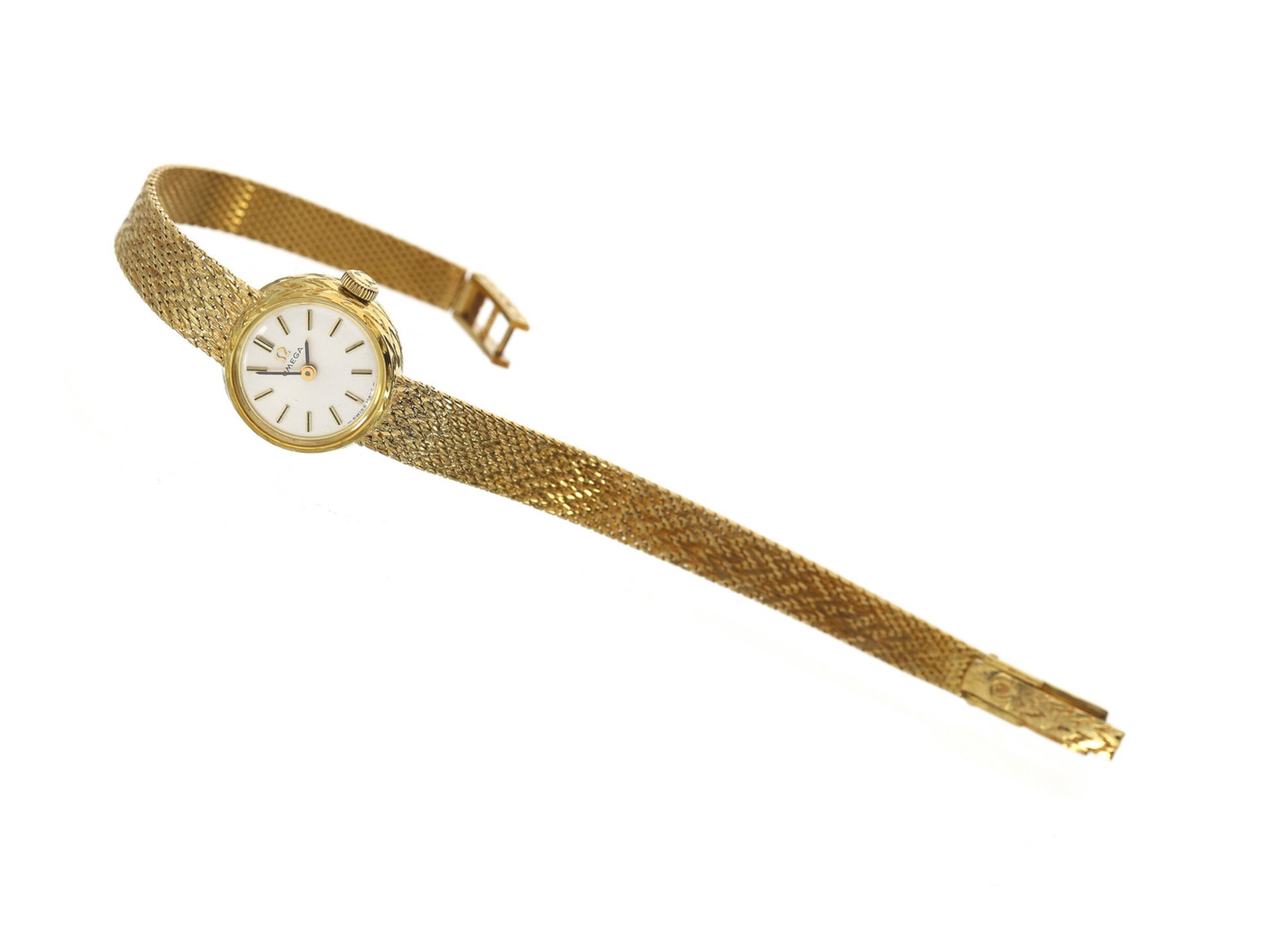Armbanduhr: goldene vintage Damenuhr der Marke Omega, 14K GoldCa. 18cm lang, ca. 19,8g, 14K