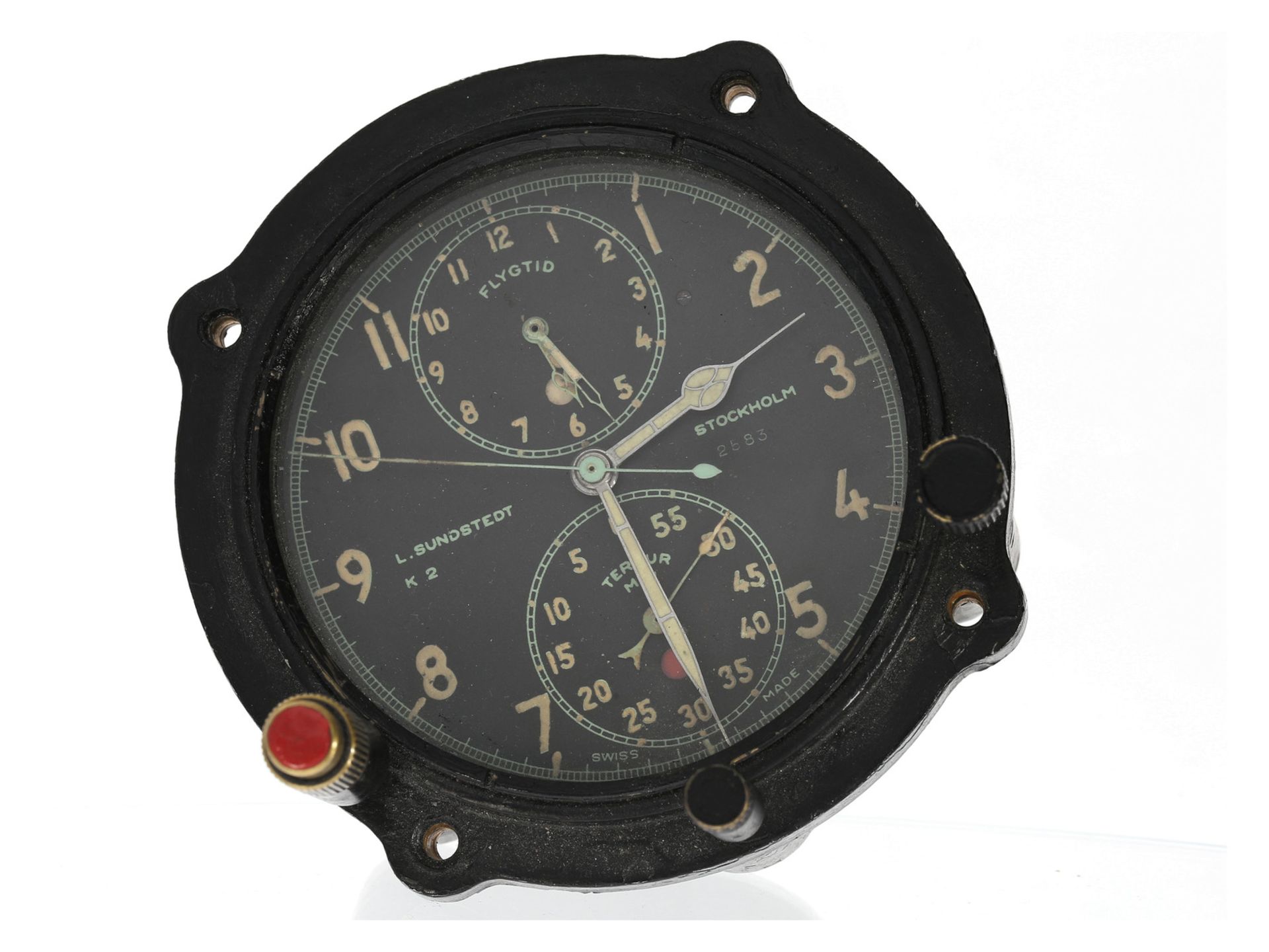 Borduhr/Fliegeruhr: sehr seltener Le Coultre Fliegerchronograph der schwedischen Airforce, L