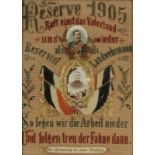 Reservistenbild Deutschland, um 1905. Stickbild. Collage. 40 x 30 cm. Unter Glas gerahmt. "Reserve