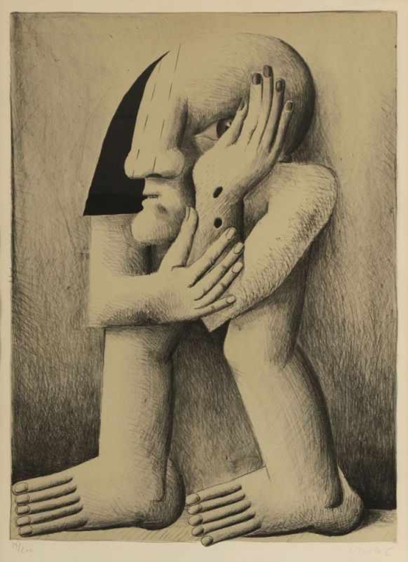 Horst Antes 1936 Heppenheim - "Figur mit zwei Wunden" - Lithografie/Papier. 19/200. 63 x 45,6 cm, 70