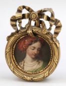 Künstler des späten 18. Jahrhunderts - Dame mit Turban und Perlen - Öl/Leinwand auf Holzplatte. 13 x