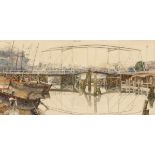 Werner Tübke 1929 Schönebeck - 2004 Leipzig - Die Wiecker Brücke in Greifswald - Aquarell/Papier auf