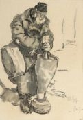 Russischer Künstler des 20. Jahrhunderts - Arbeiter - Kohle und Tusche/Papier. 30 x 21 cm. 23,5 x 17
