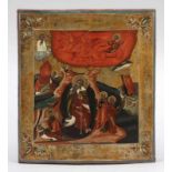 Ikone Russland, 19. Jahrhundert. - "Hl. Elias" - Tempera/Holz. 35 x 31,5 cm. Zwei Querverstrebungen.