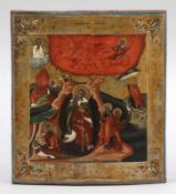 Ikone Russland, 19. Jahrhundert. - "Hl. Elias" - Tempera/Holz. 35 x 31,5 cm. Zwei Querverstrebungen.