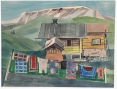 Carl Barth 1896 Haan - 1976 Düsseldorf - Alpines Haus - Aquarell/Papier. 48,7 x 63 cm. Sign. l.