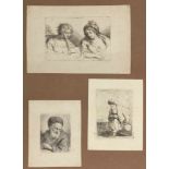 Grafiker des 18. Jahrhunderets - Porträts - 3 Radierungen. Bis 9 x 13 cm. Unter Glas gerahmt. Zwei