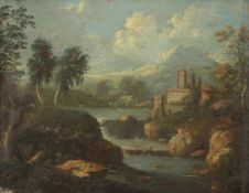 Willem van Bemmel 1630 Utrecht - 1708 Nürnberg attr. - Romantische Landschaft am Fluss - Öl/