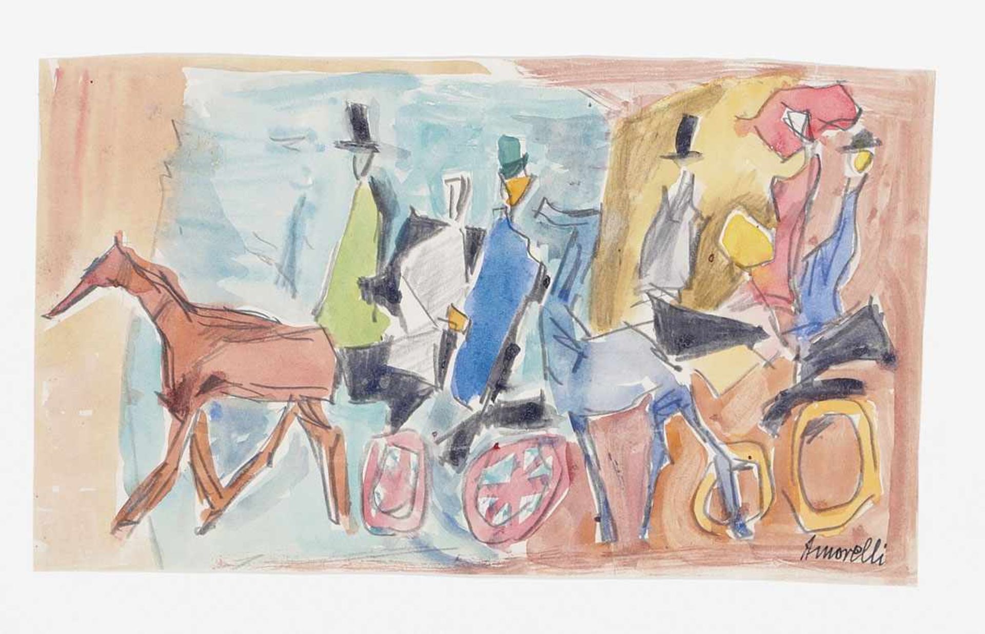 Alfonso Amorelli 1898 Palermo - 1969 Palermo - Kutschen auf der Fahrt - Aquarell/Papier auf