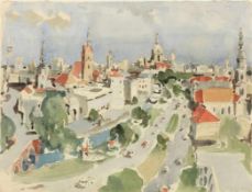 Hanns Jatzlau 1926 Liegnitz - lebt in Hannover - Am Hohen Ufer in Hannover - Aquarell/Bütten. 42,5 x