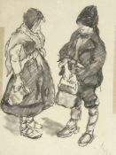 Russischer Künstler des 20. Jahrhunderts - Junge und Mädchen - Kohle und Tusche/Papier. 18 x 14