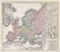 Homann Erben Erben des Joh. B. Homann. Tätig nach 1724. - "Europa" - Kolor. Kupferstich. Mittelfalz.