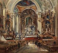 Otto Hamel 1866 Erfurt - 1950 Lohr - Innenansicht der Pfarrkirche Oberammergau - Öl/Lwd. 32 x 35,5
