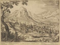 Matthäus Merian 1593 Basel - 1650 Schwalbach - "Ville de Cuhr, ou Coire, en Suisse" - Radierung.