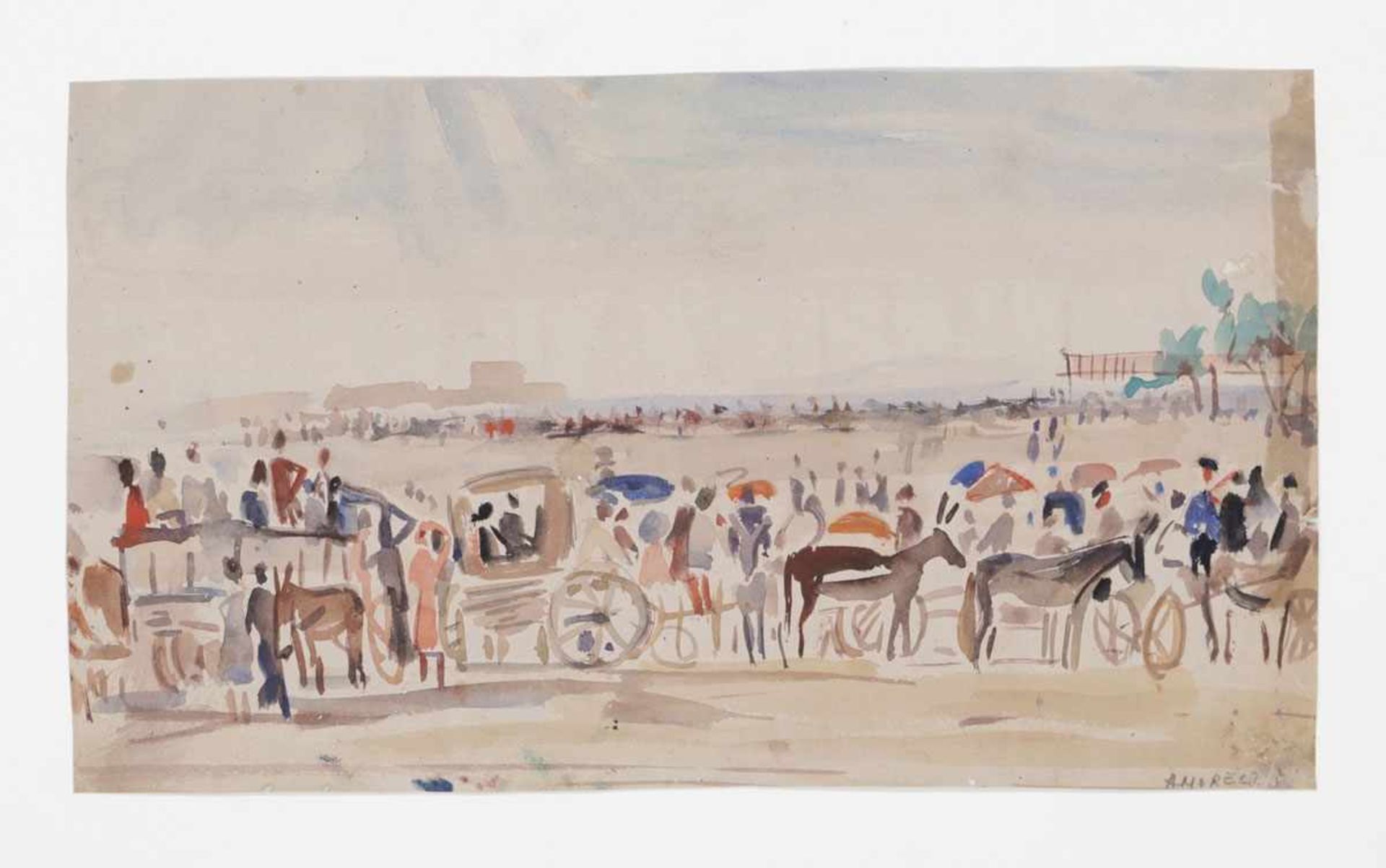 Alfonso Amorelli 1898 Palermo - 1969 Palermo - Menschen am Meer - Aquarell/Papier auf Karton. 19,6 x