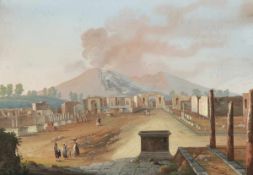 Gioacchino La Pira Tätig in Neapel zwischen 1839 und 1870 - "Tempio di Giove a Pompej con l'Eruzione