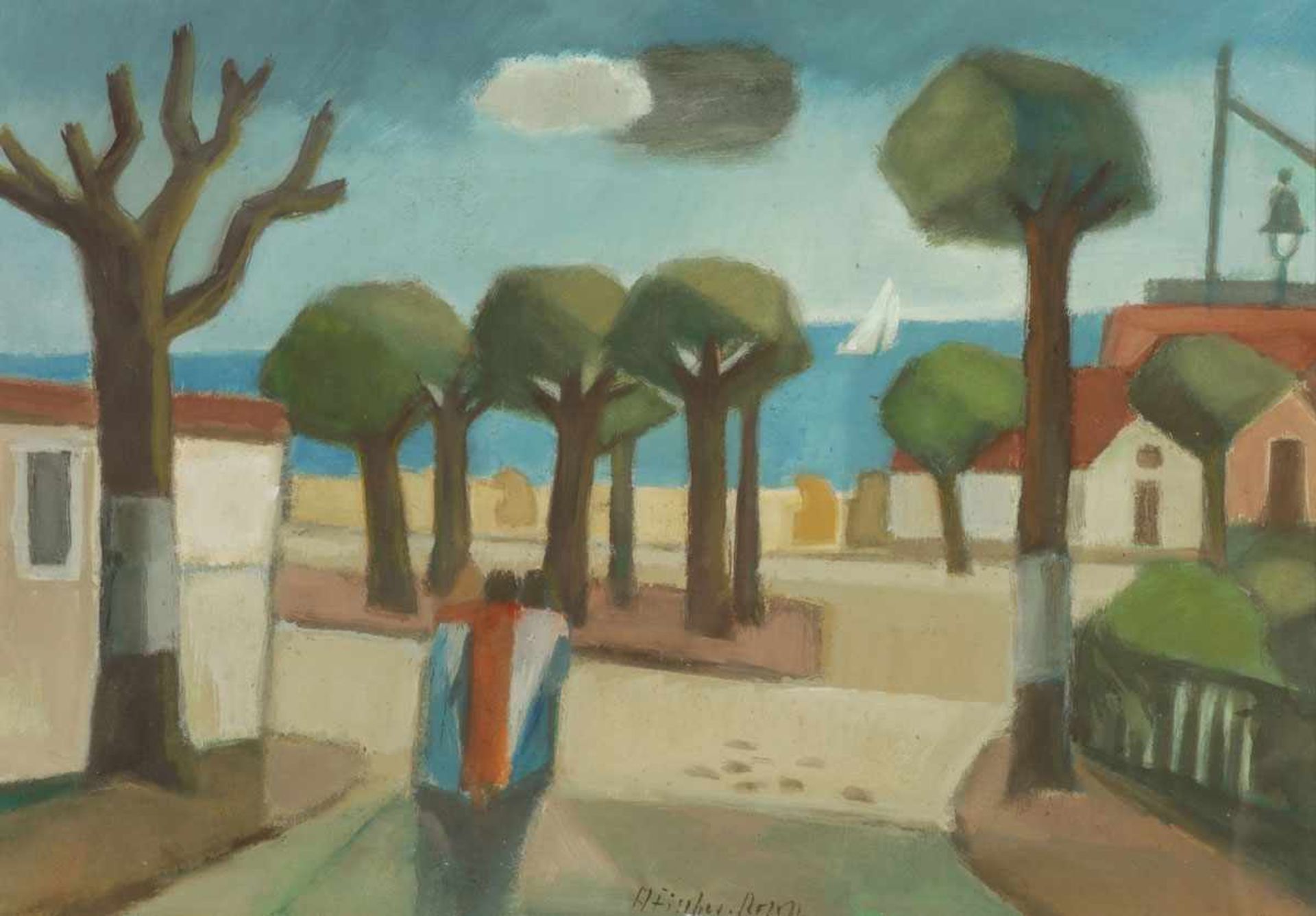 Hermann Fischer-Roloff 1917 Hannover - 1988 Hannover - "Travemünde" - Tempera/Papier. 42 x 60 cm (