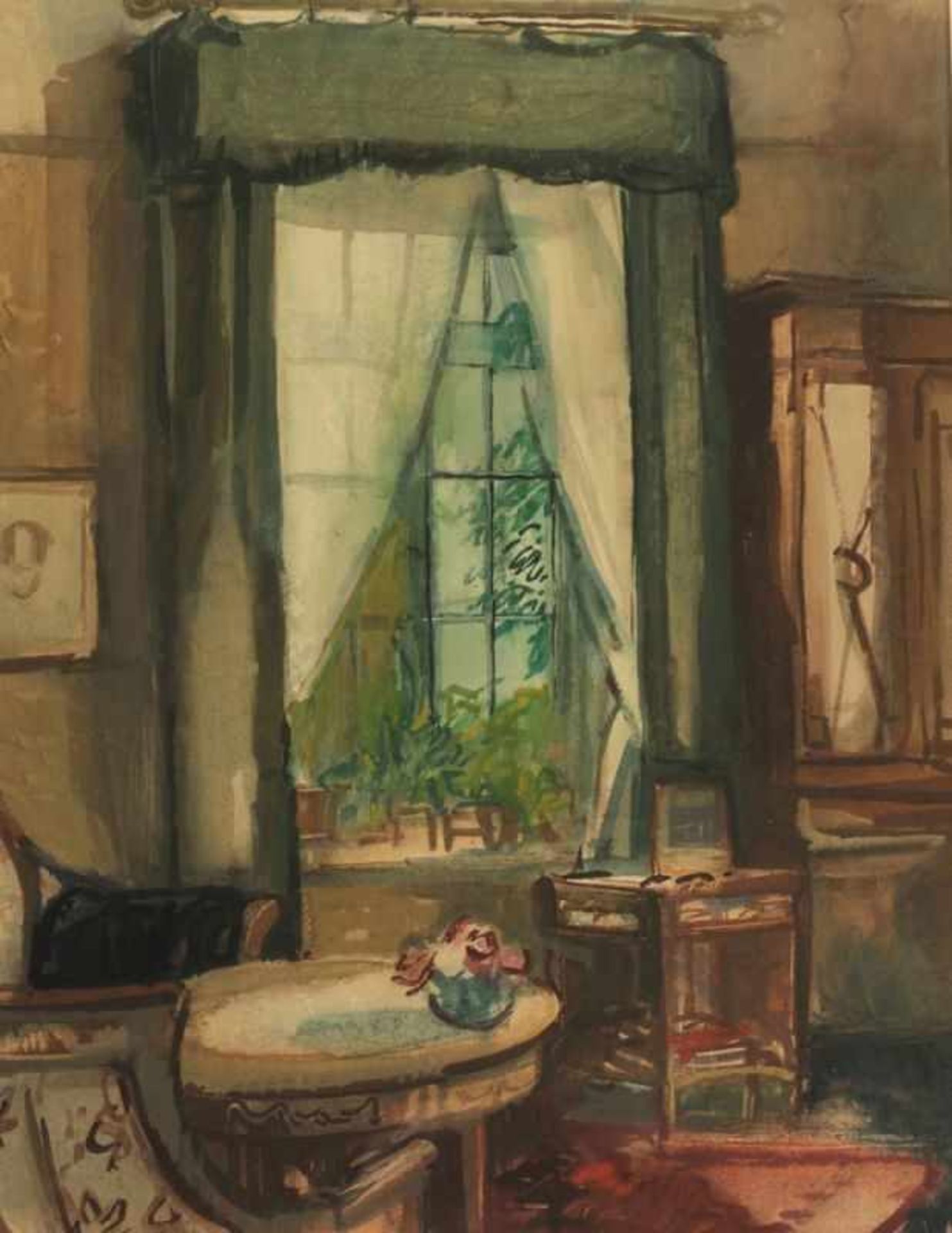 Bruno Müller-Linow 1909 Pasewalk - 1997 Hochscheid - Interieur mit Gartenblick - Aquarell/Papier. 59