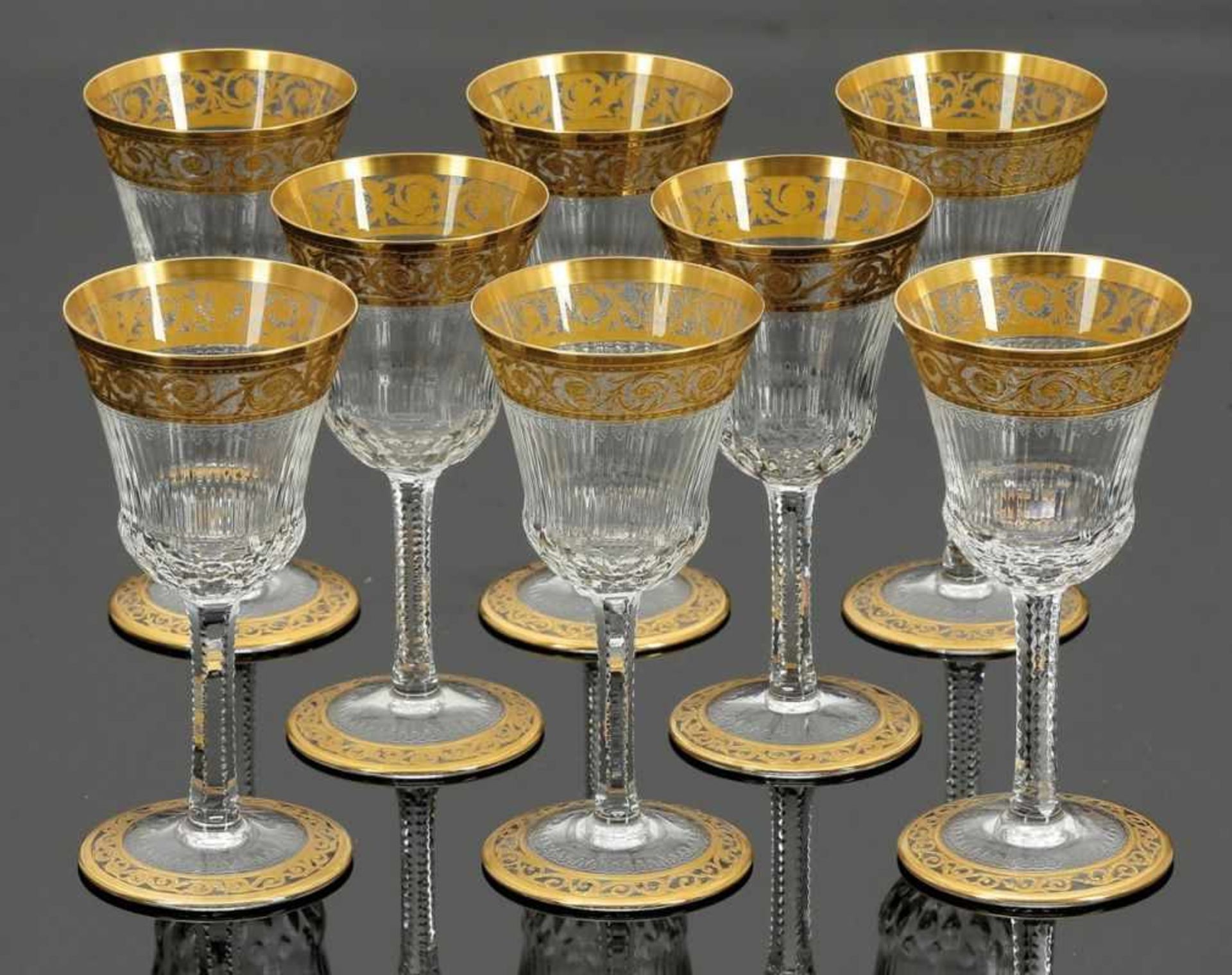 8 Süßweingläser "Thistle Gold" Verreries & Cristalleries de Saint Louis. Farbloses Kristallglas,