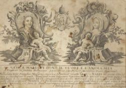 Kupferstecher um 1800 - "Gesu, e Maria vi dono il Cuore, e l'Amina mia" - Kupferstich. 16 x 23 cm (