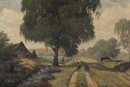 S. Schwarz Künstler des 20. Jahrhunderts - Frühsommerliche Landschaft mit Bauernkate - Öl/Lwd. 60