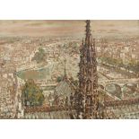 Julius Seyler 1873 - 1955 München - Blick von Notre Dame auf Paris - Öl/Karton. 70 x 101 cm. Sign.