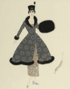 Erté (Romain de Tirtoff) 1892 Sankt Petersburg - 1990 Paris - Elegante Dame mit Muff - Gouache/