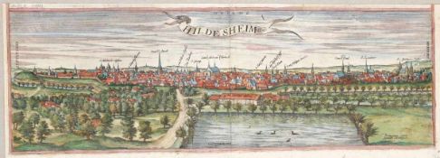 Johannes Mellinger 1538 Halle - 1603 Celle - "Hildesheim" - Kolor. Kupferstich. Mittelfalz. 17,5 x