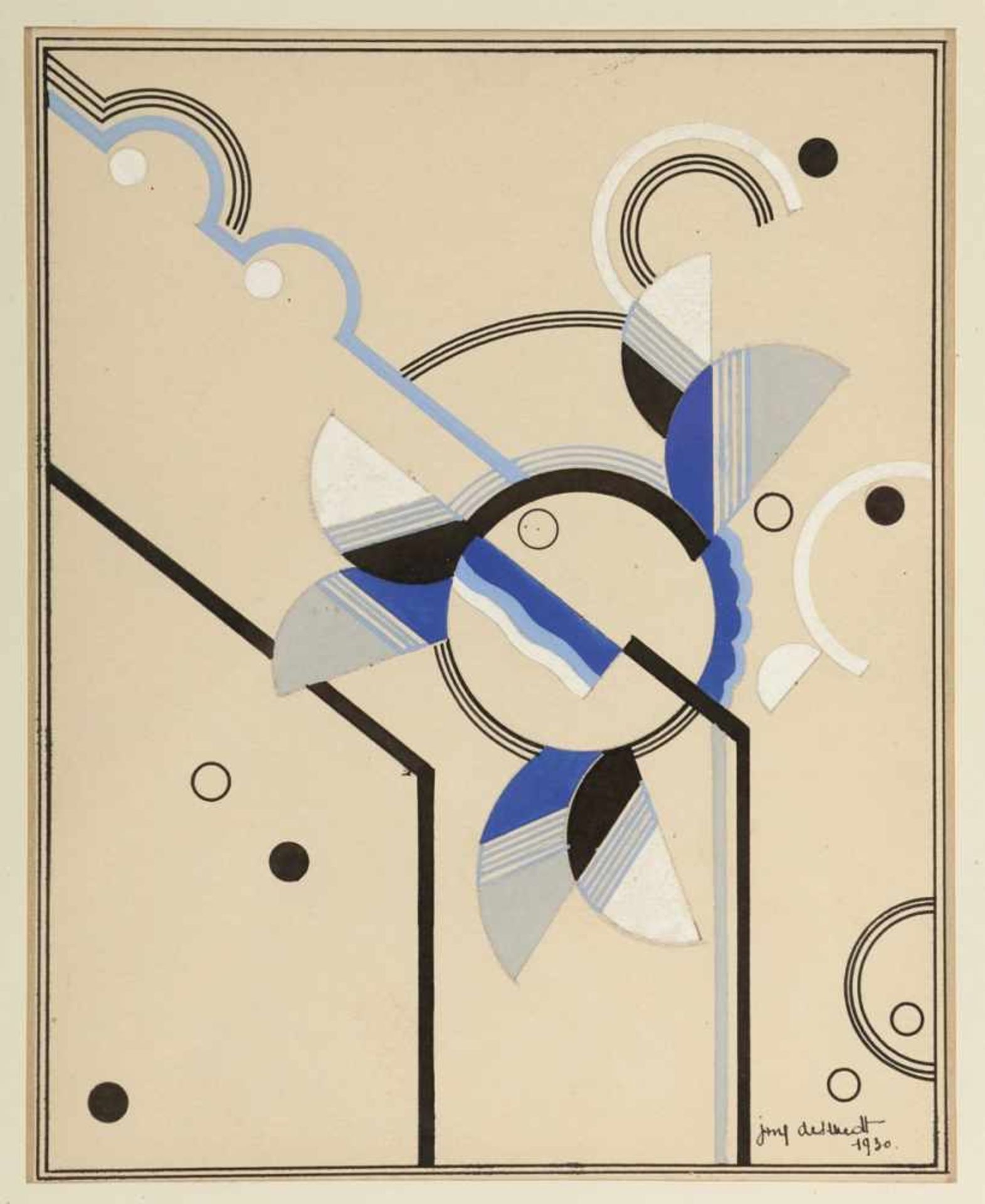 Jany Desmedt Künstler des 20. Jahrhunderts - Abstrakte Komposition - Gouache/chamoisfarbenes Papier.