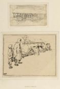 Heinrich Vogeler 1872 Bremen - 1942 Kolchos Budjonny/Kasachstan - Zwei Zeichnungen: Haus / Bauernzug