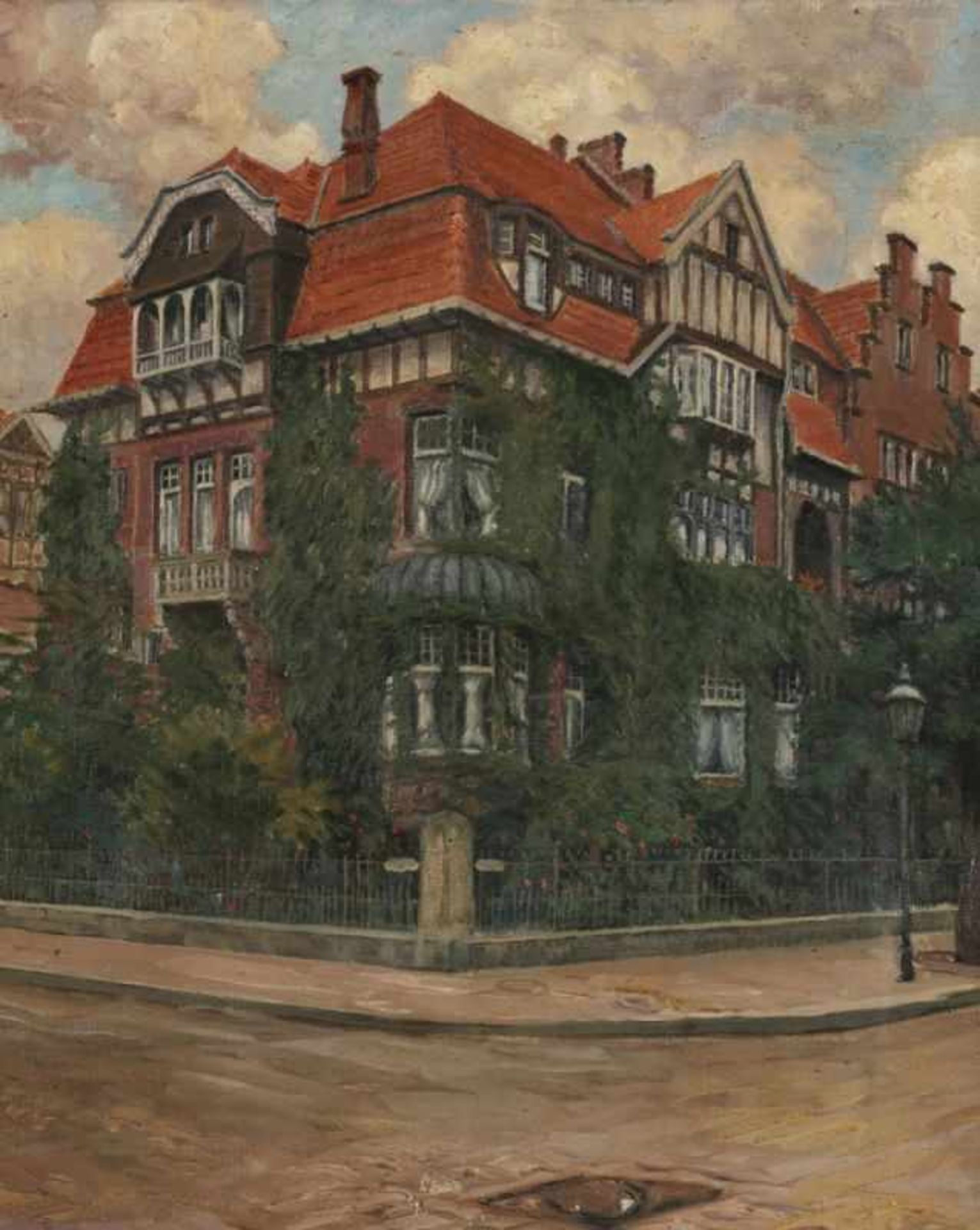 Künstler des 20. Jahrhunderts um 1910 - Villa Kaisereck in Hannover - Öl/Lwd. 53 x 44 cm.