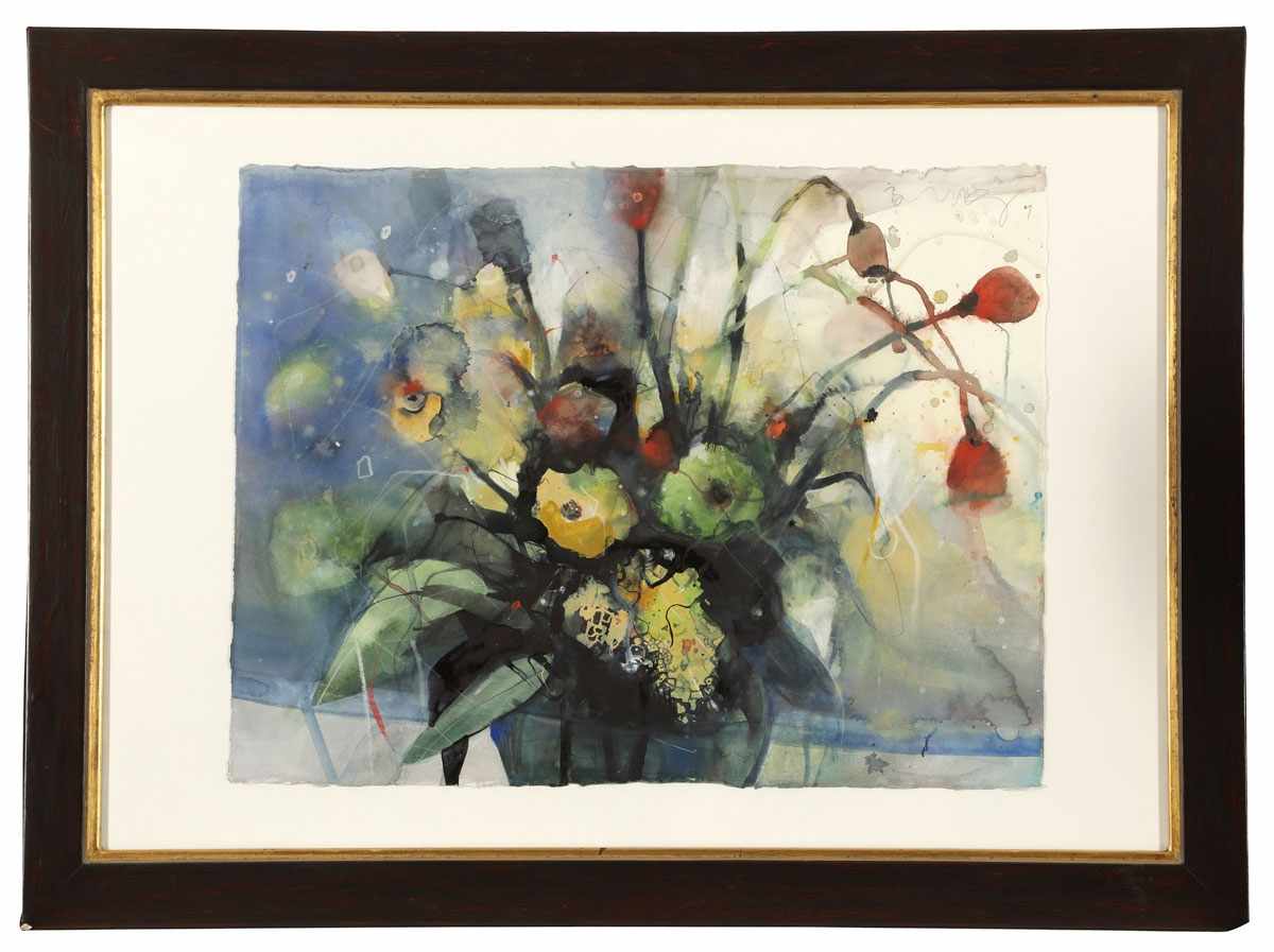 Bernhard Vogel 1961 Salzburg - "Mohnblumen mit Mimosen" - Aquarell/Bütten. 58 x 76 cm. Sign. und - Bild 2 aus 2