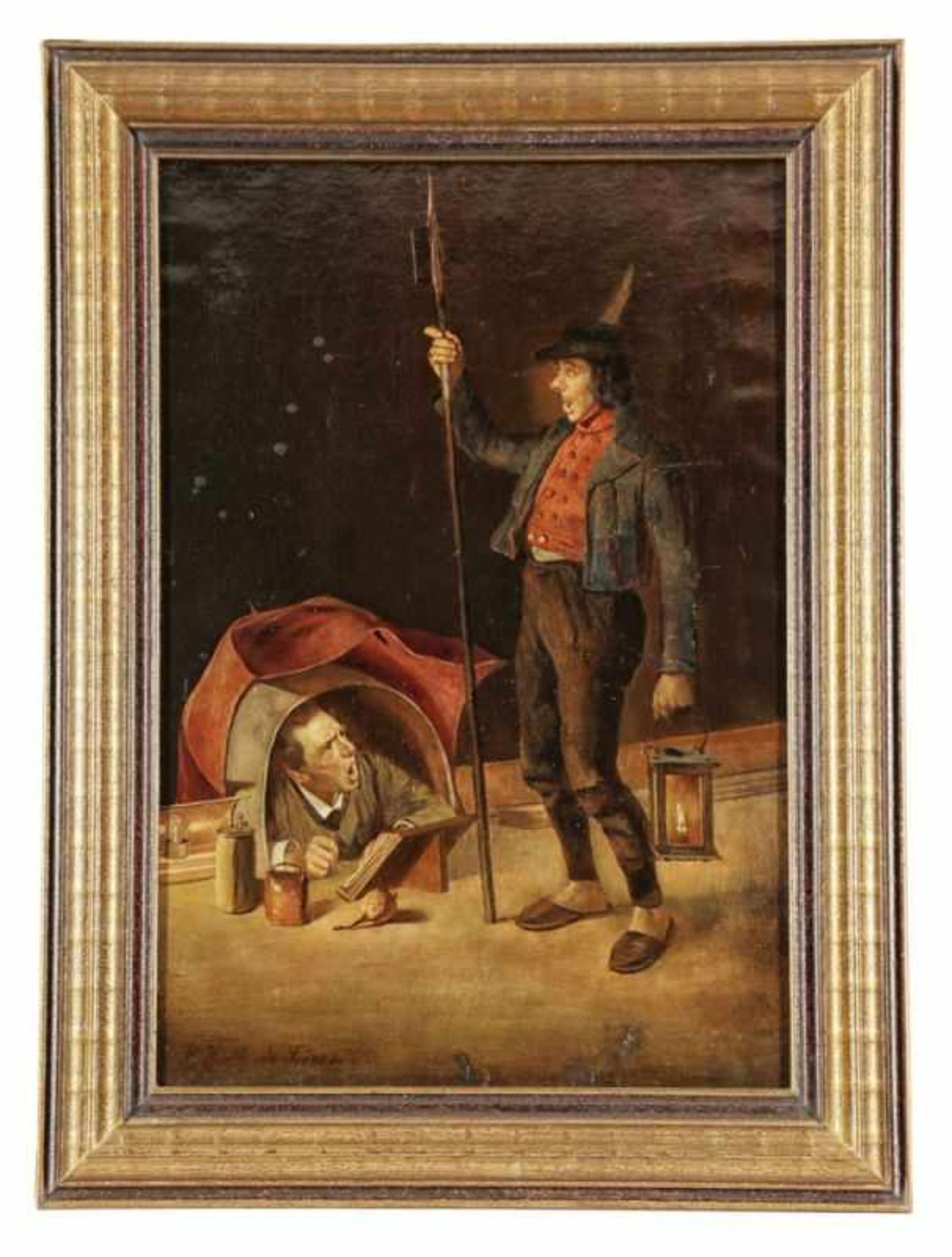 Rudolf Hirth du Frenes 1846 Gotha - 1916 Mittenberg - Der Nachtwächter - Öl/Lwd. 57 x 83 cm. Sign. - Bild 2 aus 2