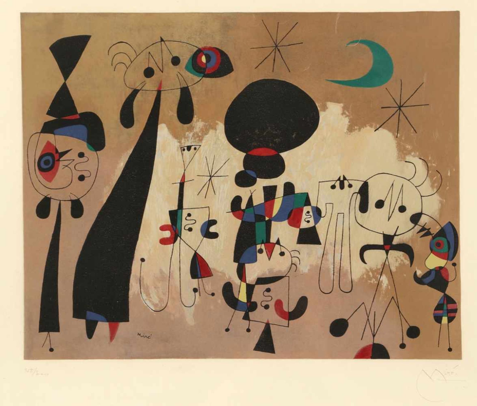 Joan Miró 1893 Barcelona - 1983 Palma nach - "Femme, lune, étoile" - Farblithografie/Rives. 218/300.