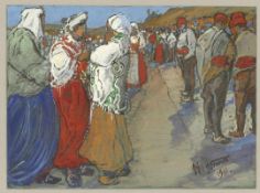 Otto Hamel 1866 Erfurt - 1950 Lohr - Frauen und Männer von Ragusa (Dubrovnik) - Gouache/Papier auf