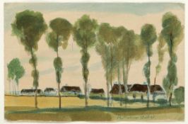 Ernst Thoms 1896 Nienburg - 1983 Langeln-Wietzen - Landschaft - Farbstift und Aquarell/Papier. 13,
