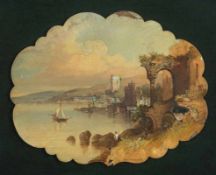 Künstler des 19. Jahrhunderts - Bucht von Carlingford - Öl/Malkarton mit Perlmutteinlage. 22.5 x