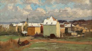 Paul Wilhelm Tübbecke 1848 Berlin - 1924 Weimar - Dorf bei Weimar - Öl/Lwd. auf Holz. 26,2 x 45