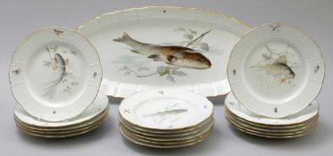 17 Fischteller und 1 Fischplatte Königliche Porzellan Manufaktur, Meissen 1888. - Osier: