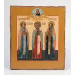 Ikone Russland, 19. Jahrhundert. - Drei orthodoxe Heilige - Tempera/Holz. 31 x 26,5 cm. Zwei