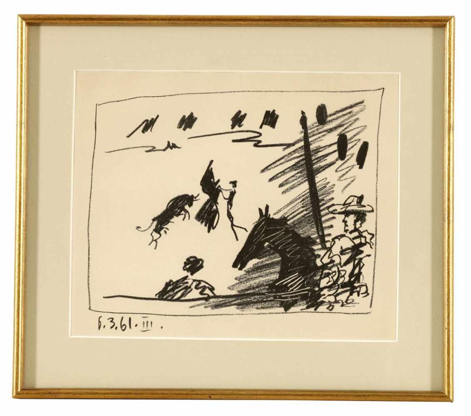 Pablo Picasso 1881 Malaga - 1973 Mougins - "Jeu de la cape" - Lithografie/Papier. 21 x 25 cm, 24,4 x - Image 2 of 2