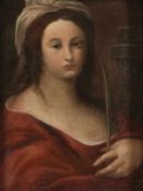 Künstler des 18. Jahrhunderts - Heilige Barbara - Öl/Lwd. Doubl. 50 x 37 cm. Unsigniert. Rahmen