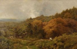 John Clayton Adams 1840 - 1906 - Spätsommerliche Landschaft mit Gehöfft - Öl/Lwd. 61 x 91 cm.
