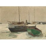 Karl Bock 1873 Braunschweig - 1940 Stralsund - Boote im Winter - Öl/Lwd. 46 x 66,5 cm. Sign. und